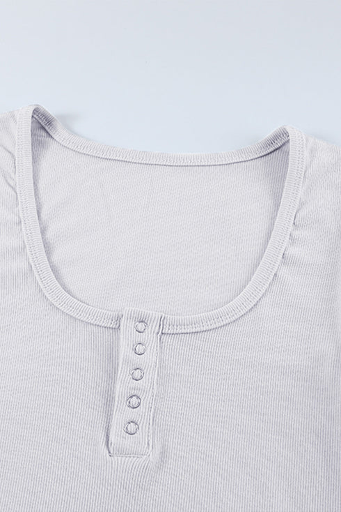 U Neck Button Knit Long Sleeve Top